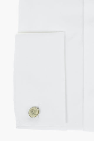 Wing Tip Collar Slim Fit Popeline Cotton Shirt with Hidden Buttoning