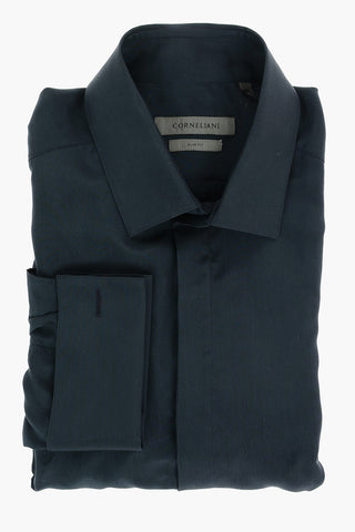 CERIMONIA Camicia Slim Fit in Seta con Abbottonatura Nascosta