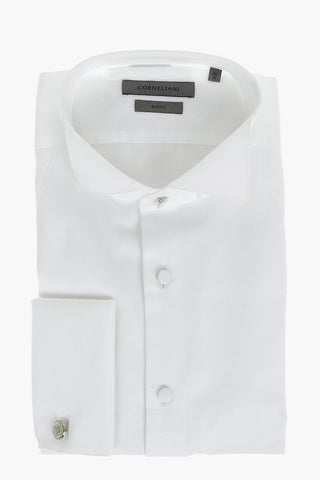 CRIMONIA Jacquard Cotton Shirt with Wing Tip Collar