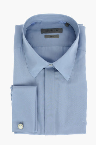 CERIMONIA Camicia Slim Fit in Seta con Abbottonatura Nascosta