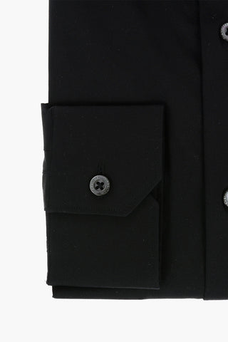 Poplin Cotton-blend Slim Fit Shirt with Standard Collar