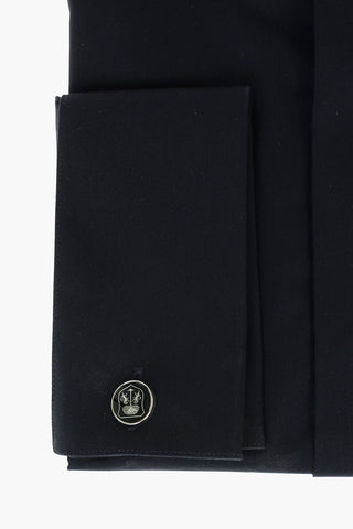 CERIMONIA Popeline Cotton Blend Slim Fit Shirt with Handkerchief