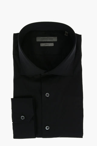 Poplin Cotton-blend Slim Fit Shirt with Standard Collar