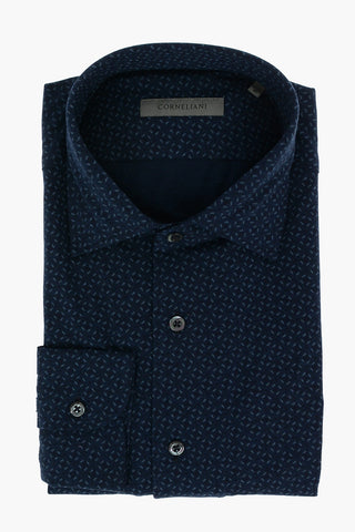 Standard Collar Geometric Patterned Cotton Shirt