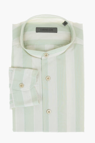 Mandarin Collar Balanced Stripe Cotton Shirt