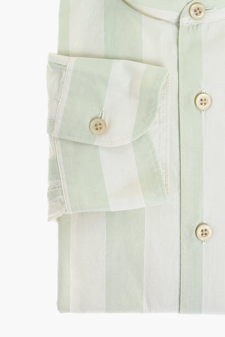 Mandarin Collar Balanced Stripe Cotton Shirt