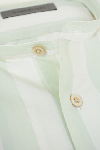 Mandarin Collar Balanced Stripe Cotton Shirt