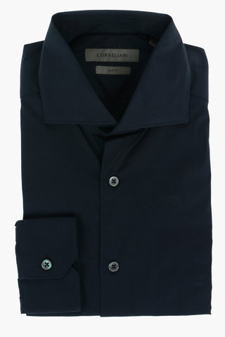 Camicia Slim Fit in Misto Cotone Popeline con Collo Francese 