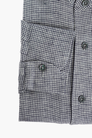 ID Camicia in Lino con Collo Francese e Motivo Pied de Poule