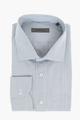 Camicia in Cotone con Collo Francese e Motivo Geometrico