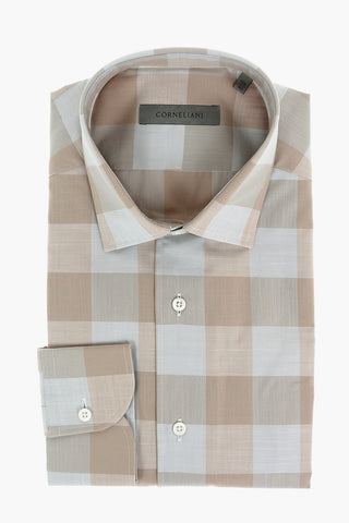 tandard Collar Ginham Patterned Fil a Fil Cotton Shirt