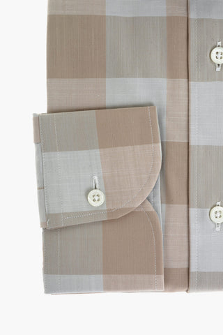 tandard Collar Ginham Patterned Fil a Fil Cotton Shirt