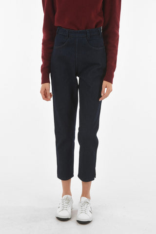 Side Zipped Mom Fit Dark Washed Denims