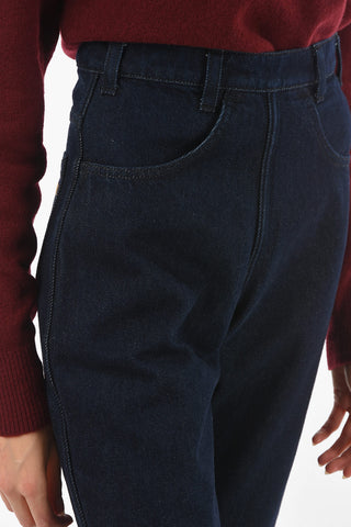 Side Zipped Mom Fit Dark Washed Denims