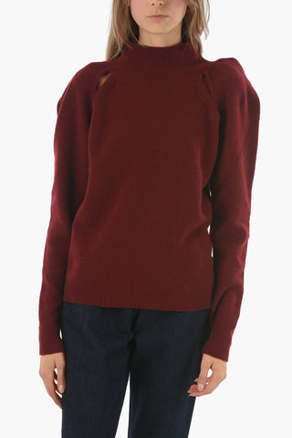 Pointed Shoulder Wool Blend Pullover with Cut-Out Details
