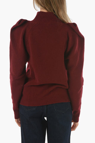 Pointed Shoulder Wool Blend Pullover with Cut-Out Details
