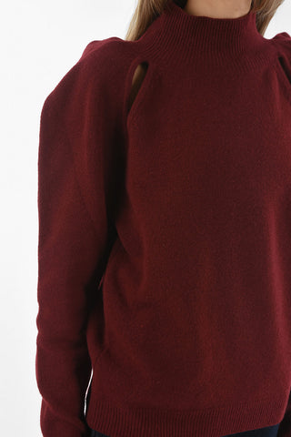 Pointed Shoulder Wool Blend Pullover with Cut-Out Details
