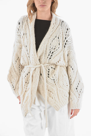 Loose Weaved Alpaca Wool Cardigan with Waist Belt