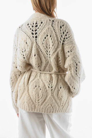 Loose Weaved Alpaca Wool Cardigan with Waist Belt