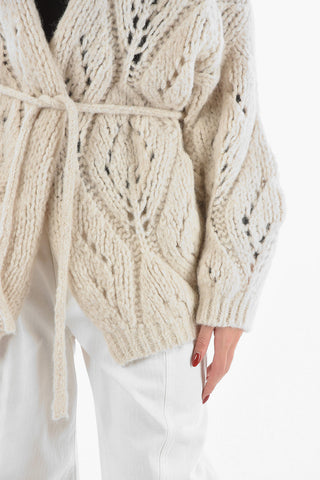 Loose Weaved Alpaca Wool Cardigan with Waist Belt