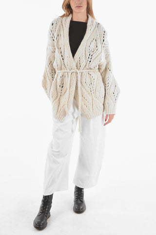 Loose Weaved Alpaca Wool Cardigan with Waist Belt