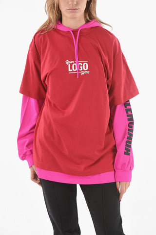 T-shirt Con Cappuccio YOUR LOGO HERE Doppio Strato A Maniche Lunghe 