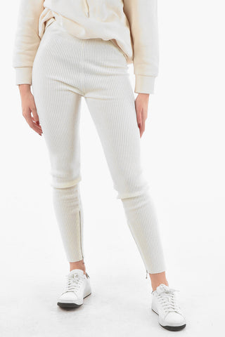 Ribbed Wool Open-ankle Leggings with Ankle-zip