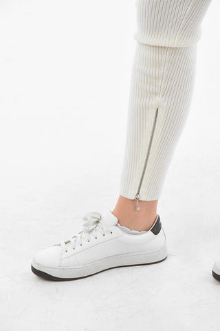 Ribbed Wool Open-ankle Leggings with Ankle-zip