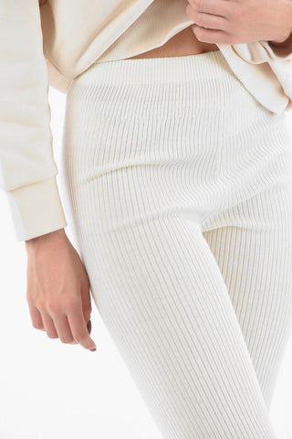 Ribbed Wool Open-ankle Leggings with Ankle-zip
