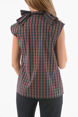 Top Smanicato Tartan Con Collo Statement A Balze