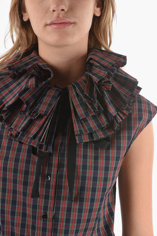 Top Smanicato Tartan Con Collo Statement A Balze