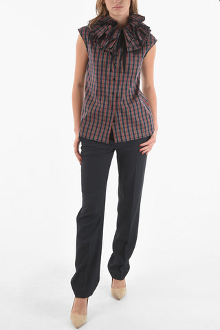 Top Smanicato Tartan Con Collo Statement A Balze