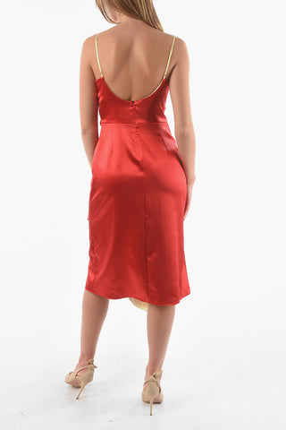 Glossy Satin FARRAH Midi Dress Draped at Waist