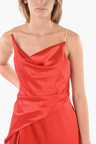 Glossy Satin FARRAH Midi Dress Draped at Waist