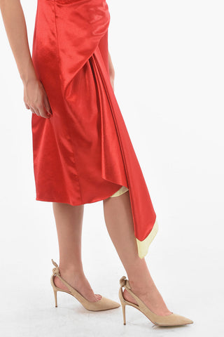 Glossy Satin FARRAH Midi Dress Draped at Waist