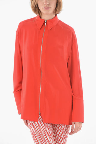 Zipped Closure and Sleeve Silk Shirt