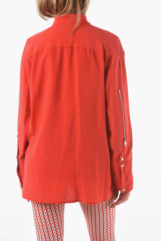 Zipped Closure and Sleeve Silk Shirt