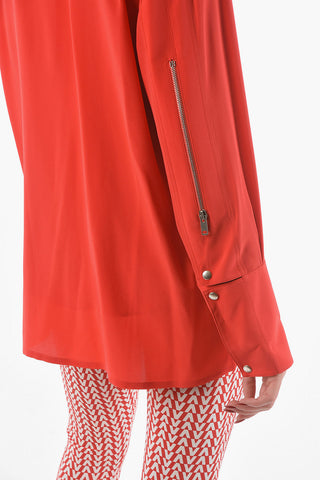 Zipped Closure and Sleeve Silk Shirt