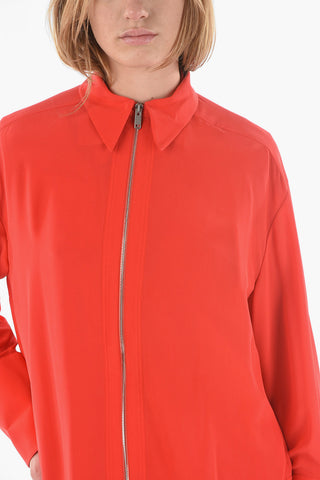 Zipped Closure and Sleeve Silk Shirt