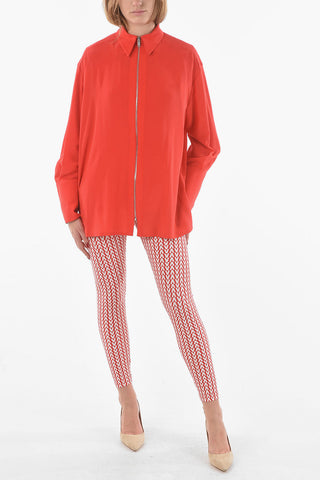 Zipped Closure and Sleeve Silk Shirt