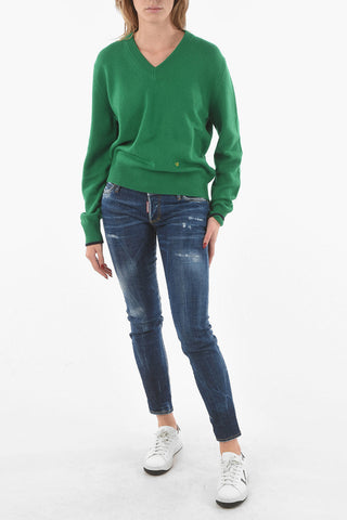 Cashmere-blend V-neck Sweater with Anagram Embroidery