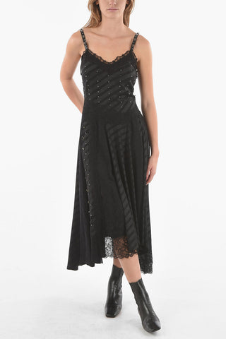 Lace-detailed Midi Dress with Resin Rhinestoned Straps