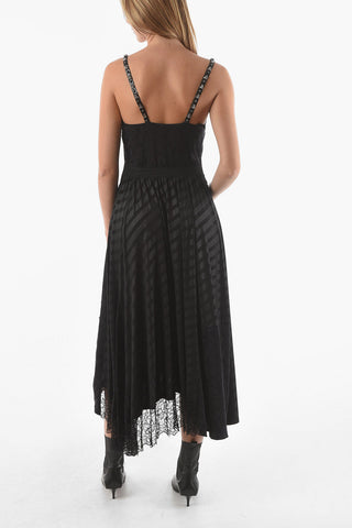 Lace-detailed Midi Dress with Resin Rhinestoned Straps