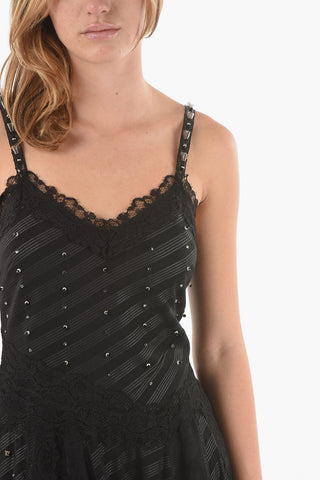 Lace-detailed Midi Dress with Resin Rhinestoned Straps