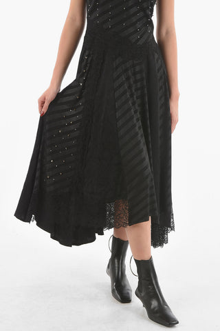 Lace-detailed Midi Dress with Resin Rhinestoned Straps