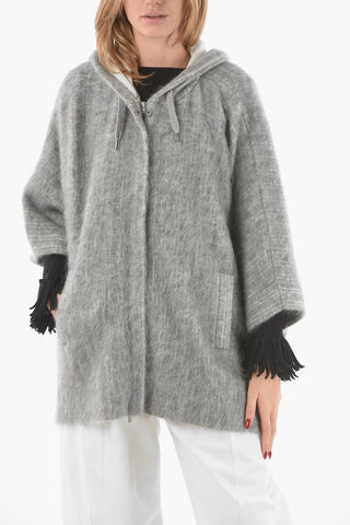 Fuzzy Virgin Wool Cashmere Blend Hooded Poncho