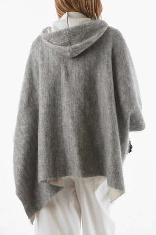 Fuzzy Virgin Wool Cashmere Blend Hooded Poncho
