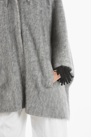 Fuzzy Virgin Wool Cashmere Blend Hooded Poncho