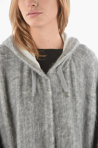 Fuzzy Virgin Wool Cashmere Blend Hooded Poncho