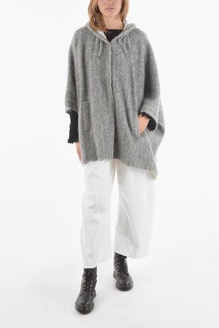 Fuzzy Virgin Wool Cashmere Blend Hooded Poncho
